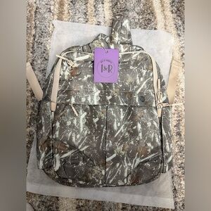 I&R Women's Camouflage-Print Backpack in Olive and Beige Trim